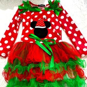 Girls Mickey inspired Christmas ruffle dress